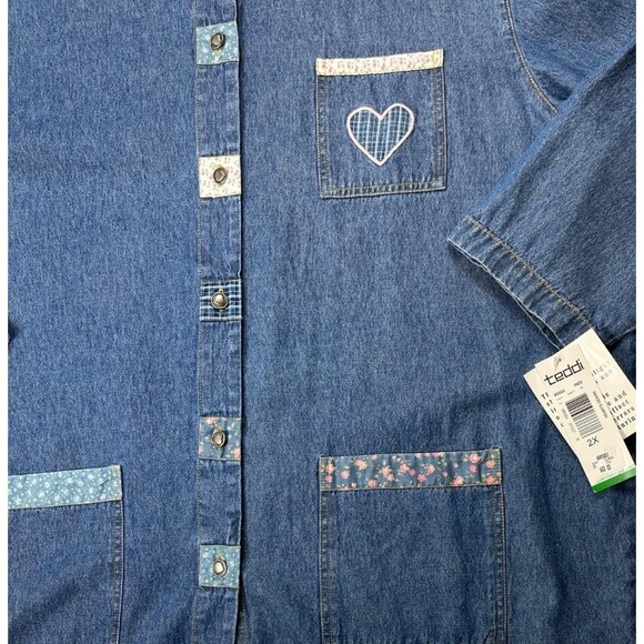 VTG 90s Teddi Light Blue Denim Chore Jacket Emboidered Applique Patchwork Sz 2X - Picture 8 of 16